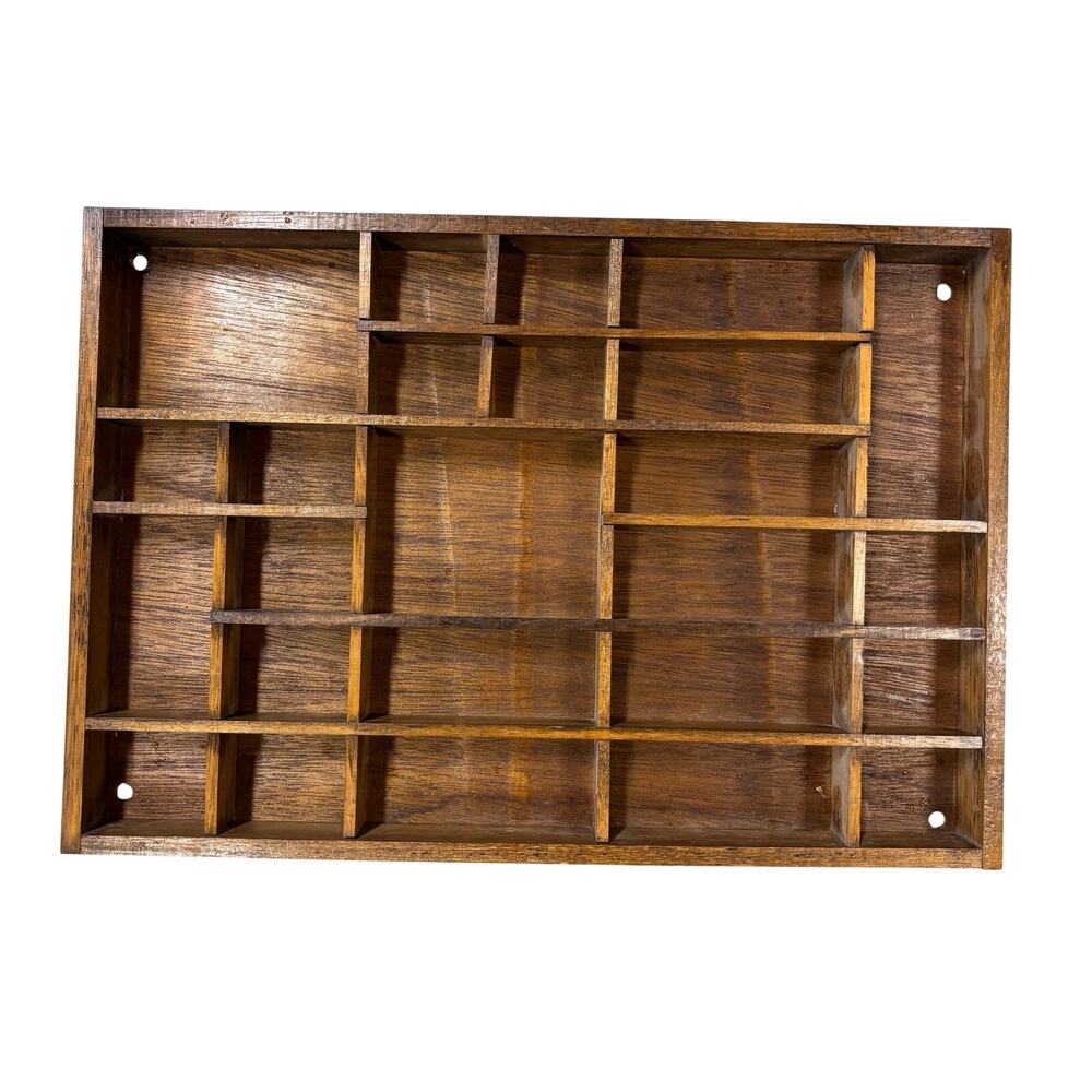 Vtg Miniatures Display Shadowbox Wall Shelf Wood Trinket Case Curio Tray 12x17